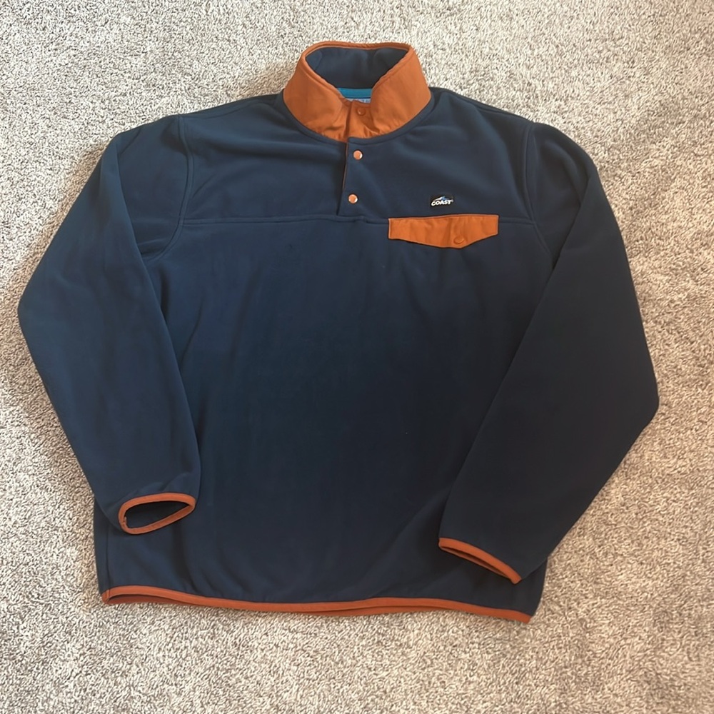 Coast Pawleys Island Navy & Orange Fleece Snap Pullover L Large Coastal‎ Coat